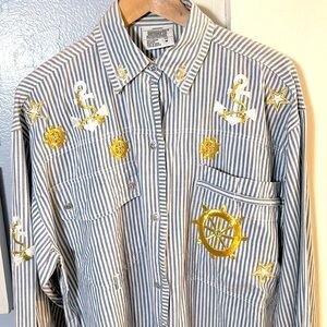 Vintage 1980’s Nautical Jordache Women’s Button Front Tunic Top Size M